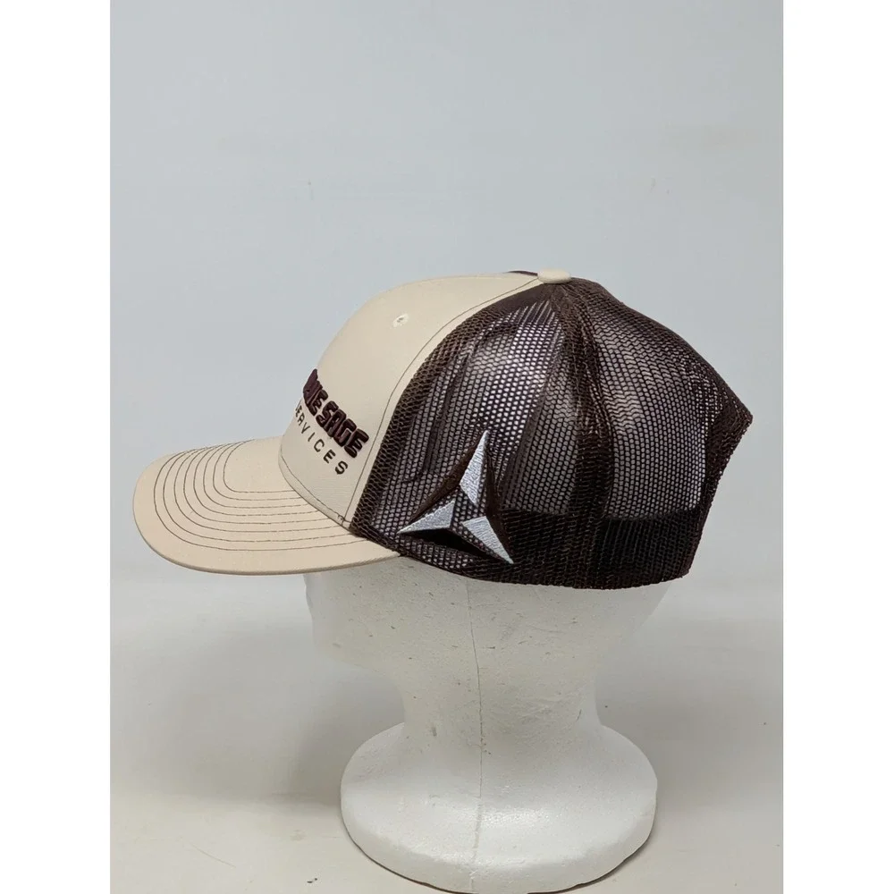 Blue Sage Services Trucker Hat Tan Brown Mesh Snapback Baseball Cap Logo Patch